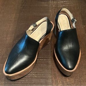 Matisse Eyals -  Black Leather Wood Wedge Size 8